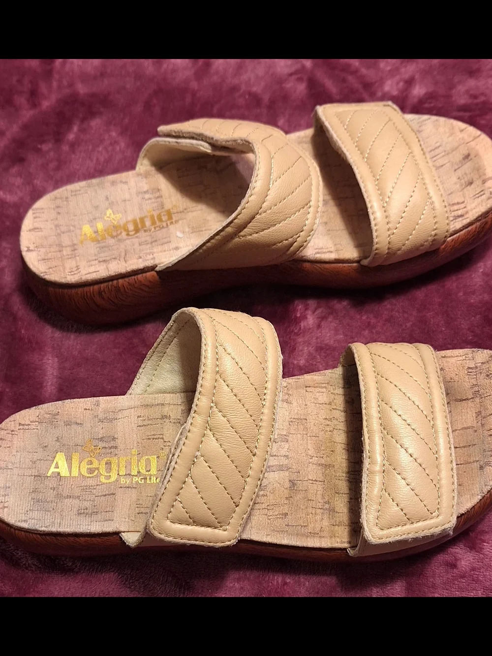 Alegria Tan Quilted Slide Sandals